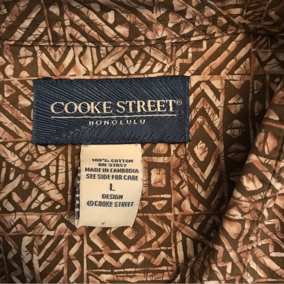 Cooke Street Honolulu Mens Short Sleeve Hawaiian Shirt Size Large Tan White - Picture 5 of 7